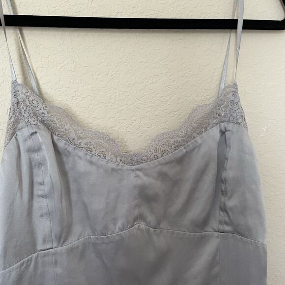 Ann Taylor Y2K Babydoll Tank Womens Large Petite Gray Silk Lace Trim Cami - Picture 2 of 6